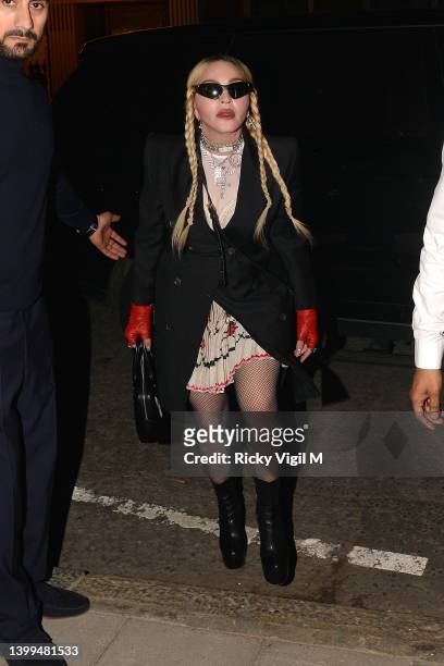 Madonna is seen arriving at The Twenty Two in Grosvenor Square on May 25, 2022 in London, England.