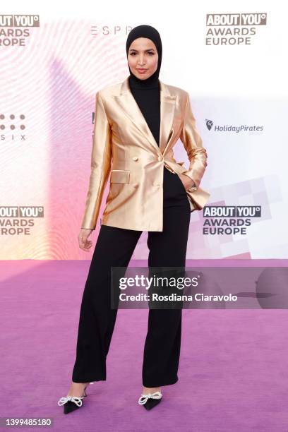 Khaoula Boumeshouli arrives for the ABOUT YOU Awards Europe at Superstudio Maxi on May 26, 2022 in Milan, Italy.