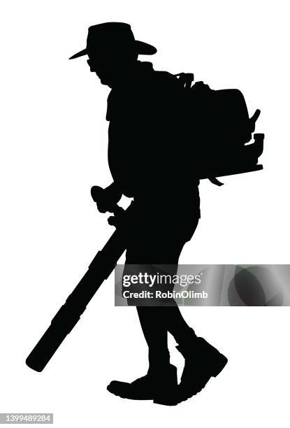 man using a leaf blower - leaf blower stock illustrations
