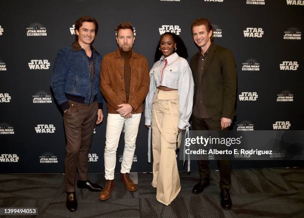 Rupert Friend, Ewan McGregor, Moses Ingram and Hayden Christensen attend the studio showcase panel at Star Wars Celebration for “Obi-Wan Kenobi” in...