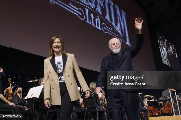 Kathleen Kennedy, President, Lucasfilm honors composer John Williams on his 90th birthday at Star Wars Celebration in Anaheim, California on May 26,...