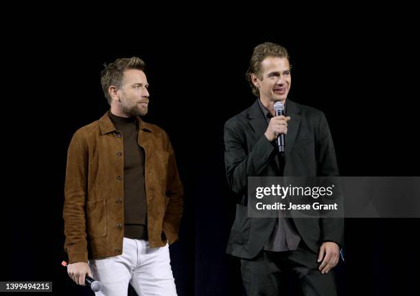 Ewan McGregor and Hayden Christensen attend the studio showcase panel at Star Wars Celebration for "Obi-Wan Kenobi" in Anaheim, California on May 26,...