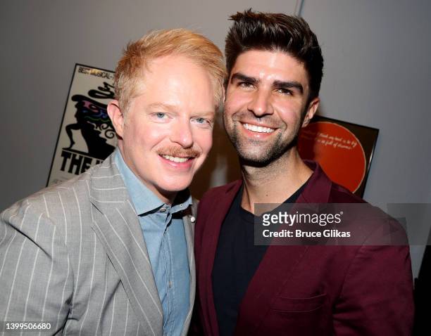 Jesse Tyler Ferguson and husband Justin Mikita pose at the 2022 Outer Critics Circle Awards at The New York Public Library for the Performing Arts on...