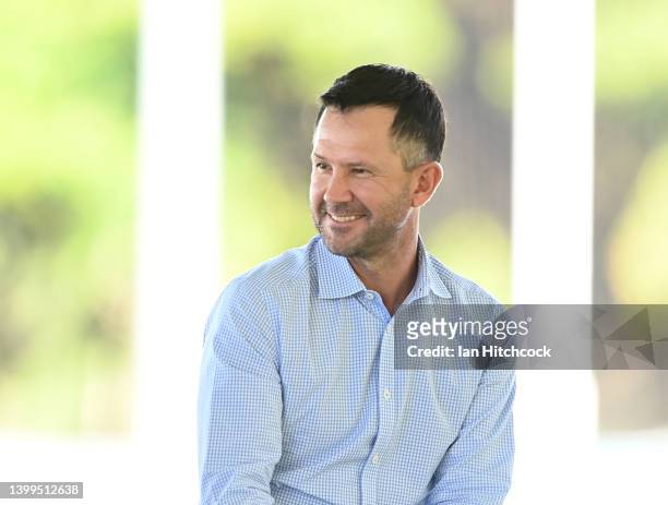 Former Australian cricketer Ricky Ponting speaks during the public memorial service for Andrew Symonds at Riverway Stadium on May 27, 2022 in...