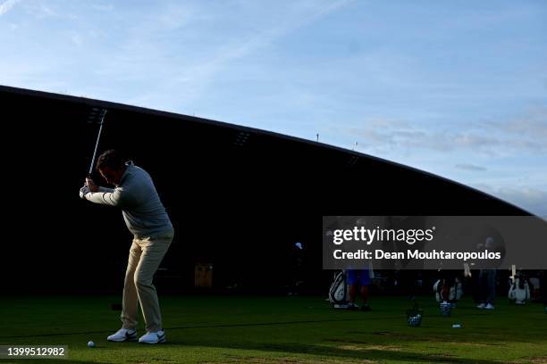 Gonzalo Fdez-Castano of Spain is pictured on the practice or driving range prior to Day Two of the Dutch Open at Bernardus Golf on May 27, 2022 in...