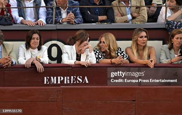 Ana Rosa Quintana and Cristina Tarrega enjoy bullfighting at the Plaza de las Ventas, on May 26 in Madrid, Spain.