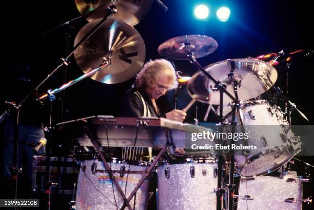 Alan White of Yes performing at a Modern Drummer magazine festival at Montclair Sate University in Montclair, New Jersey on May 21, 1995.