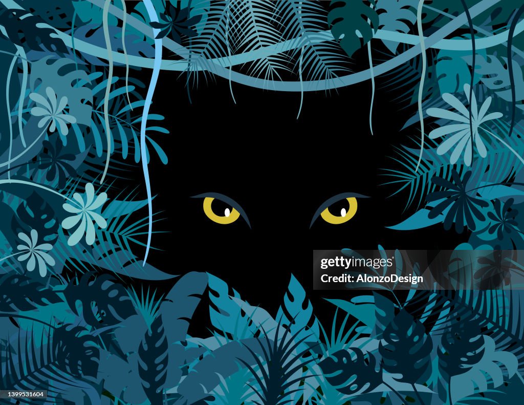 Tropical jungle. Big cat eyes poster.