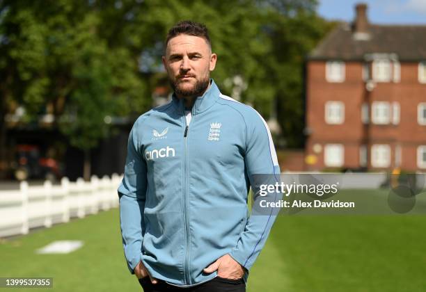 Brendon McCullum, England Men's Test team head coach poses at Lord's Cricket Ground on May 27, 2022 in London, England.