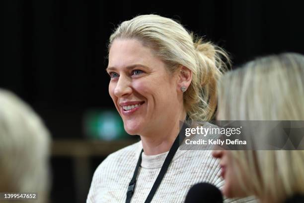 Lauren Jackson is interviewed at half time during game one of the International Women's Series between the Australian Opals and Japan at Quay Centre...