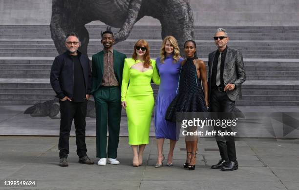 Director Colin Trevorrow, Mamoudou Athie, Bryce Dallas Howard, Laura Dern, DeWanda Wise and Jeff Goldblum attend the "Jurassic World Dominion"...