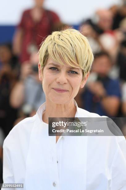 Marina Foïs attends the photocall for "As Bestas" during the 75th annual Cannes film festival at Palais des Festivals on May 27, 2022 in Cannes,...