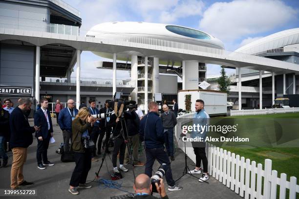 Brendon McCullum, England Men's Test team head coach talks at Lord's Cricket Ground on May 27, 2022 in London, England.