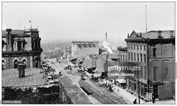 antikes foto aus lawrence, kansas, im jahr 1898: massachusetts street - kansas stock-grafiken, -clipart, -cartoons und -symbole