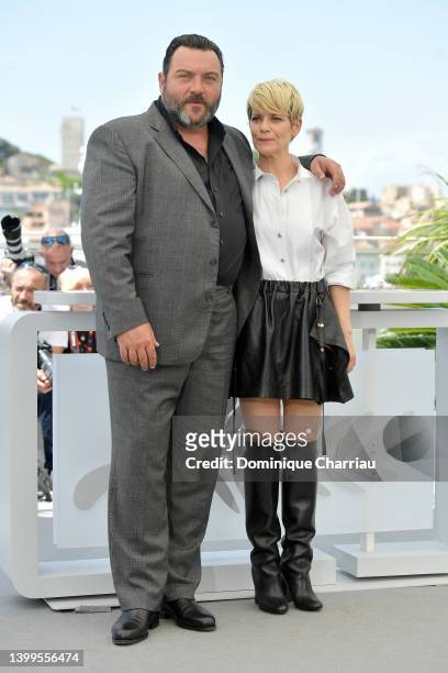 Denis Ménochet and Marina Foïs attend the photocall for "As Bestas" during the 75th annual Cannes film festival at Palais des Festivals on May 27,...