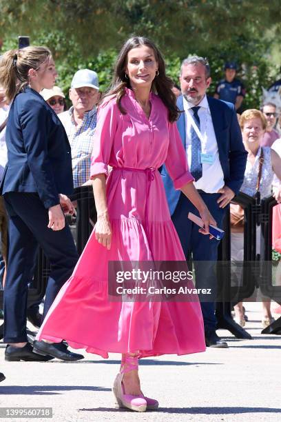 Queen Letizia of Spain attends the opening of the Madrid Book Fair 2022 at the Retiro Park on May 27, 2022 in Madrid, Spain.