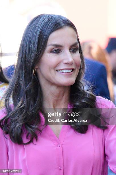 Queen Letizia of Spain attends the opening of the Madrid Book Fair 2022 at the Retiro Park on May 27, 2022 in Madrid, Spain.
