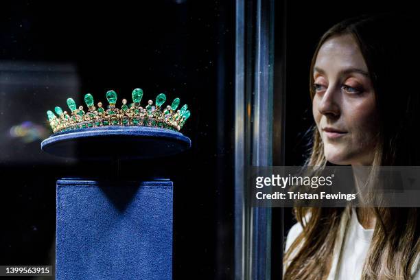 Queen Victoria's emerald and diamond tiara, designed by Prince Albert and created by Joseph Kitching in 1845, goes on view at Sotheby's on May 27,...