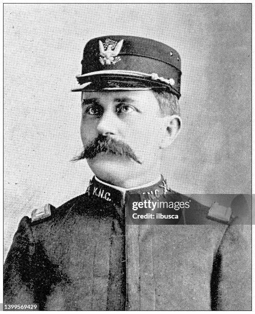 stockillustraties, clipart, cartoons en iconen met antique photograph from lawrence, kansas, in 1898: national guard, lieutenant chas w mcfarland - lieutenant