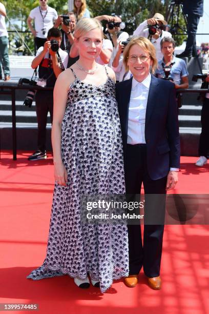 Michelle Williams and Kelly Reichardt attend the screening of "Showing Up" during the 75th annual Cannes film festival at Palais des Festivals on May...