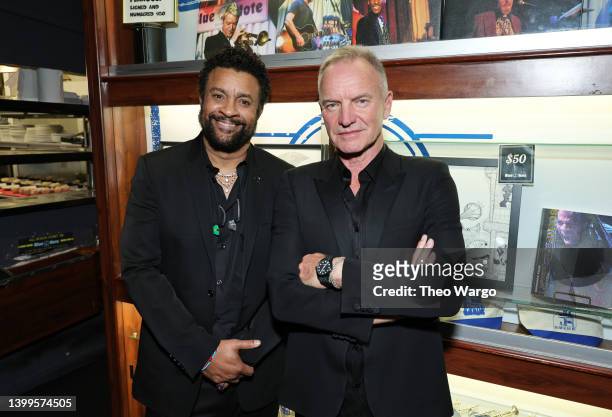 Shaggy and Sting attend Shaggy's New Album "Com Fly Wid Mi" Release Party Hosted by Sting at Blue Note Jazz Club on May 26, 2022 in New York City.