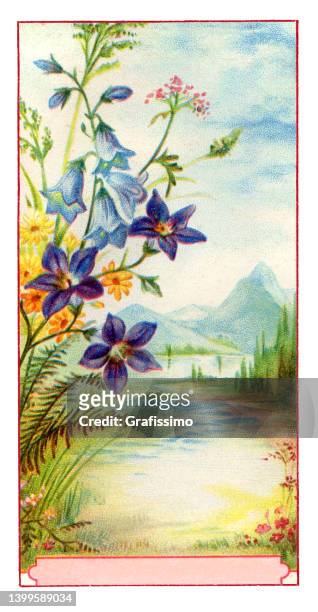ilustrações, clipart, desenhos animados e ícones de arranjo de flores com bluebell e ilustração de art nouveau - campanula liliaceae