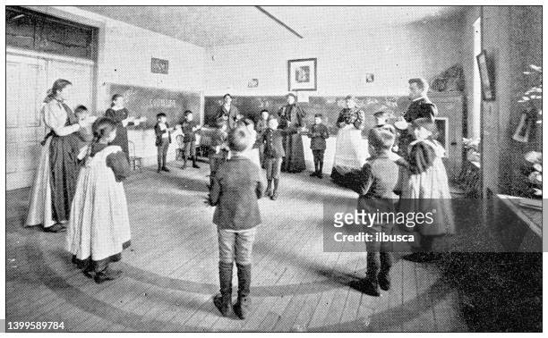 antique photograph from lawrence, kansas, in 1898: haskell institute, kindergarten - archival classroom stock illustrations