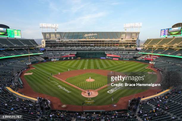 General view during a game between the Minnesota Twins and Oakland Athletics on May 17, 2022 at RingCentral Coliseum in Oakland, California.