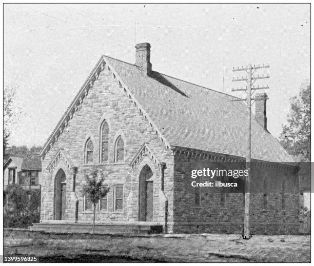 ilustrações, clipart, desenhos animados e ícones de fotografia antiga de lawrence, kansas, em 1898: first united presbyterian church - presbyterianism