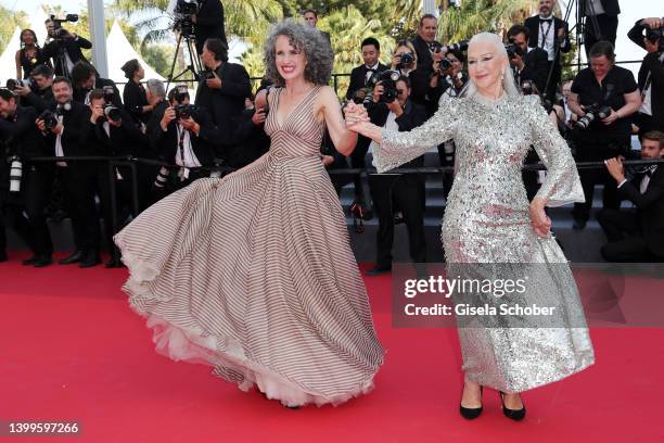 Andie MacDowell and Helen Mirren attend the screening of "Mother And Son " during the 75th annual Cannes film festival at Palais des Festivals on May...