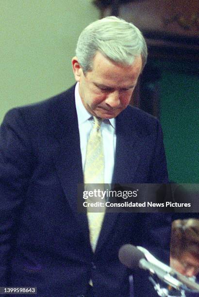 Former US National Security Advisor Robert C McFarlane testifies before the joint US Senate and US House committee investigating the Iran-Contra...