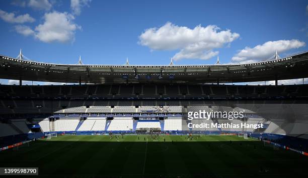 General view inside the stadium during the Liverpool FC Training Session at Stade de France on May 27, 2022 in Paris, France. Liverpool will face...