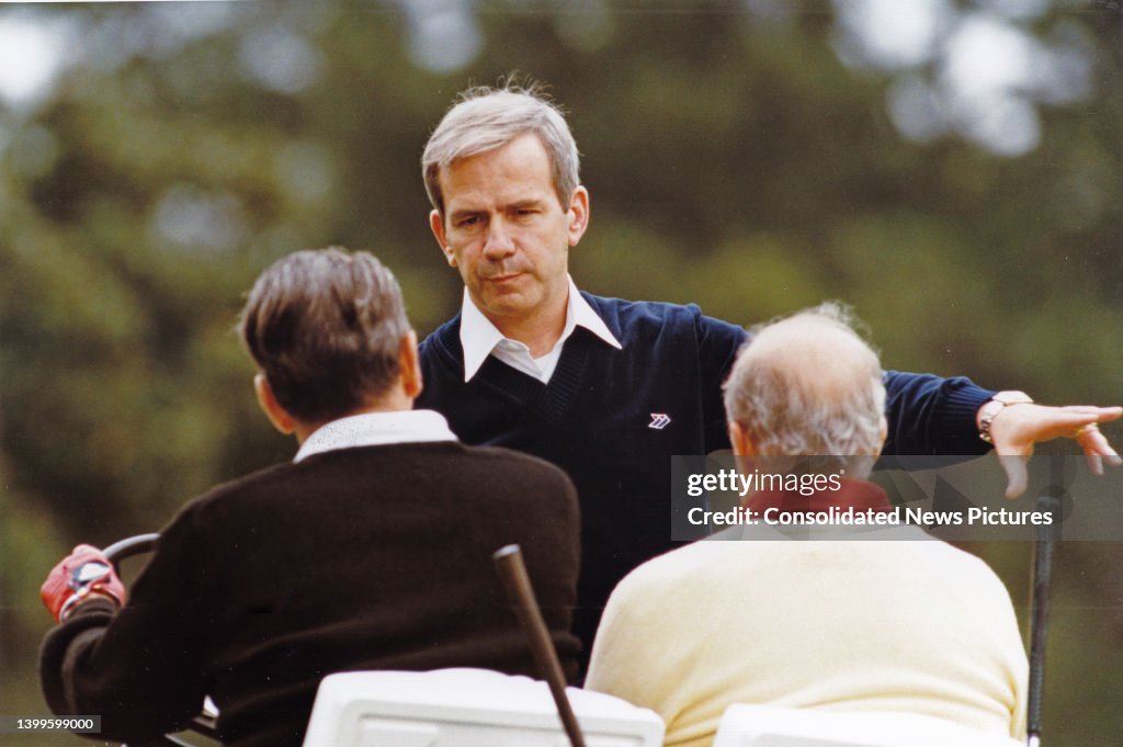 President Reagan With McFarlane & Shultz At Augusta