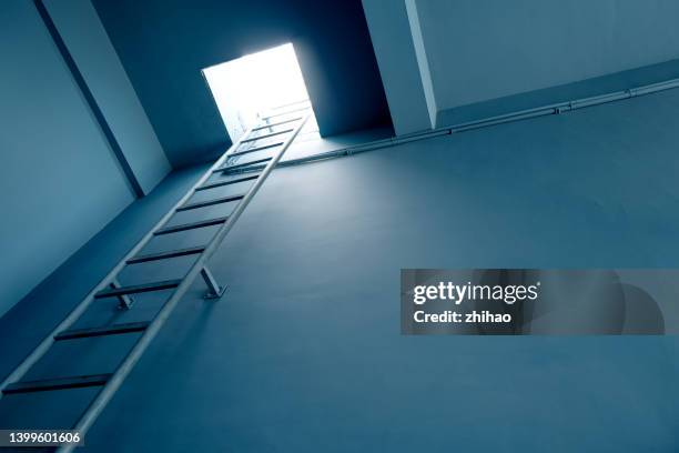 looking up at the ladder to the roof - skylight stock pictures, royalty-free photos & images