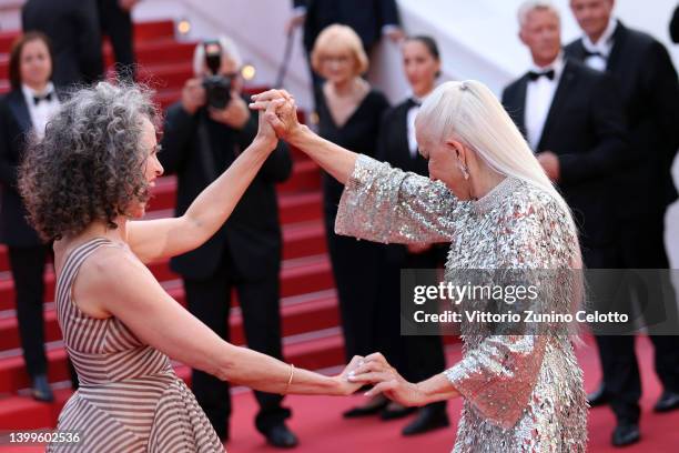 Andie MacDowell and Helen Mirren attend the screening of "Mother And Son " during the 75th annual Cannes film festival at Palais des Festivals on May...