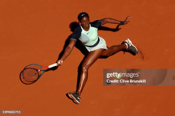 Sloane Stephens of The United States plays a forehand against Diane Parry of France during the Women's Singles Third Round match on Day 6 of The 2022...