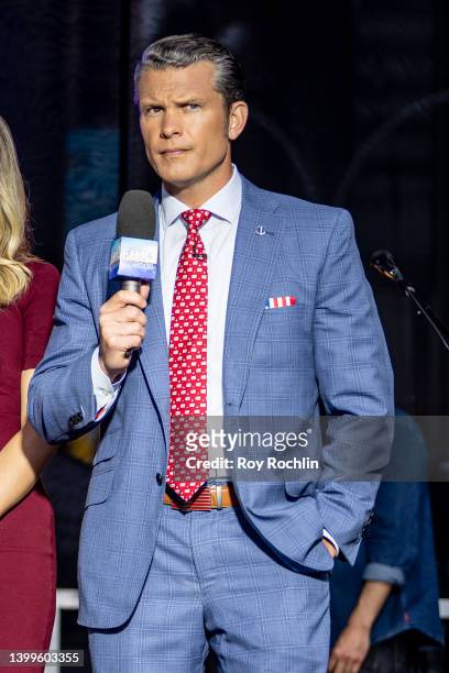 Host Pete Hegseth during "FOX & Friends" at Fox News Channel Studios on May 27, 2022 in New York City.