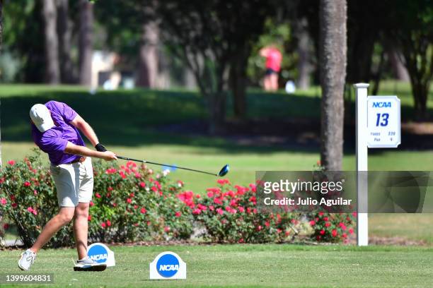 Ryan Demit of the Sewanee Tigers tees off on the 13th hole during the Division III Men’s Golf Championship held at The Mission Inn Resort and Club on...