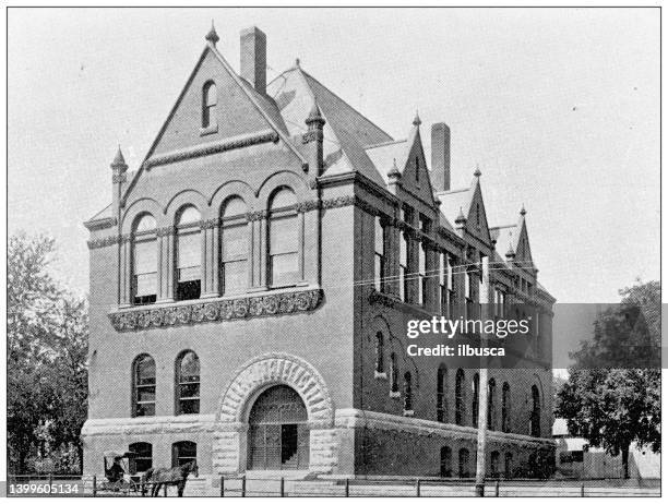 antique photograph from lawrence, kansas, in 1898: watkins national bank building - lawrence kansas stock illustrations
