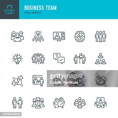 Business Team - conjunto de ícones de vetor de linha. Pixel perfeito. Golpe editável. O conjunto inclui um Grupo Organizado, Grupo de Pessoas, Equipe, Colegas de Trabalho, Diversidade, Construção de Equipes, Aperto de Mão, Jigsaw Piece, Reunião, Gere Business Team - conjunto de ícones de vetor de linha. Pixel perfeito. Golpe editável. O conjunto inclui um Grupo Organizado, Grupo de Pessoas, Equipe, Colegas de Trabalho, Diversidade, Construção de Equipes, Aperto de Mão, Jigsaw Piece, Reunião, Gere