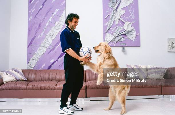 Roberto Donadoni of Italy and his dog at his home. He had signed to play in the MLS with the MetroStars of New York on March 22nd 1997 in New York,...