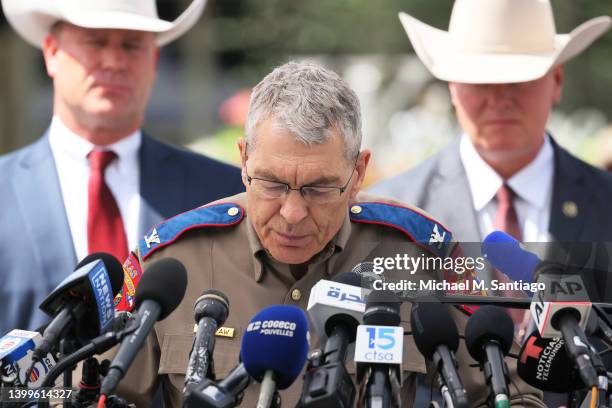 Steven C. McCraw, Director and Colonel of the Texas Department of Public Safety, speaks during a press conference about the mass shooting at Robb...