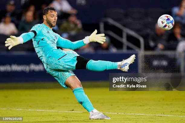 John Pulskamp of Sporting Kansas City punts the ball to the Houston Dynamo defensive side during the second half of their match in the Round of 16 of...