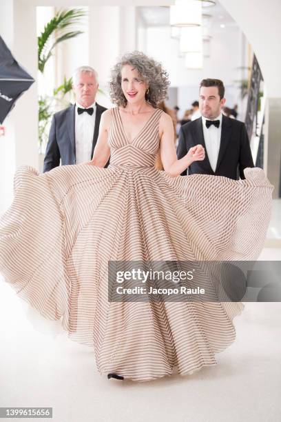 Andie MacDowell is seen at Hotel Martinez during the 75th annual Cannes film festival at on May 27, 2022 in Cannes, France.