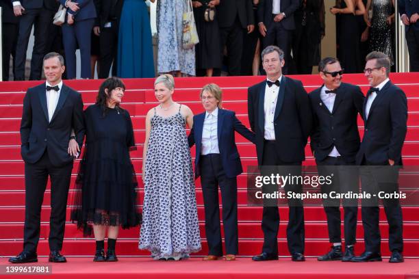 Christopher Blauvelt, Michelle Williams, Kelly Reichardt, Neil Kopp and Jonathan Raymond attend the screening of "Showing Up" during the 75th annual...