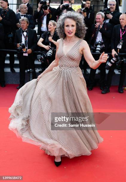 Andie MacDowell attends the screening of "Mother And Son " during the 75th annual Cannes film festival at Palais des Festivals on May 27, 2022 in...