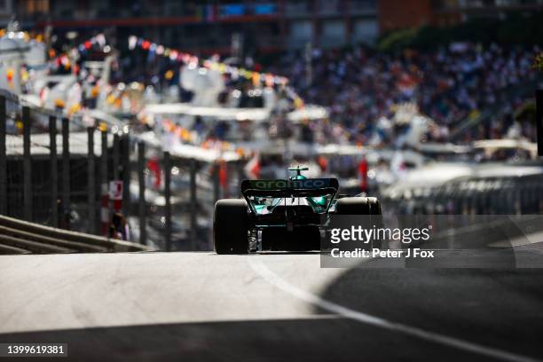 Sebastian Vettel of Aston Martin and Germany during practice ahead of the F1 Grand Prix of Monaco at Circuit de Monaco on May 27, 2022 in...
