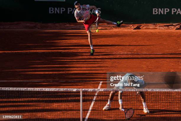 Marcel Granollers of Spain and Horacio Zeballos of Argentina in action in the Men's Doubles Second Round match against Adrian Mannarino and Albano...