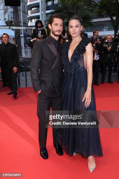 Pierre Niney and Natasha Andrews attend the screening of "Mascarade" during the 75th annual Cannes film festival at Palais des Festivals on May 27,...