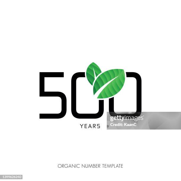 illustrazioni stock, clip art, cartoni animati e icone di tendenza di modello di numero di anniversario organico isolato, etichetta dell'icona dell'anniversario, illustrazione del simbolo dell'anniversario - 500